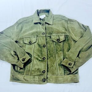 Vintage Sage Green Suede Denim style Jacket size L